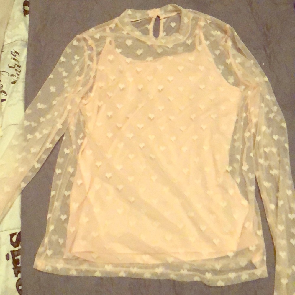 Pink see-through T-shirt with detail hearts